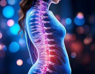 illustration glowing abstract spinal column blue pink color scheme bokeh effect high resolution high details vibrant
