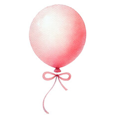 Watercolor illustration of a pink balloon with a bow, isolated on white background. Ideal for party and celebration designs.
