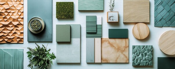 Interior design mood board featuring diverse wall panels and natural textures