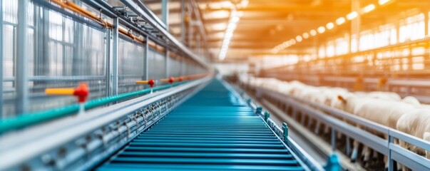 Industrial assembly of automated feeding systems for livestock in a large-scale facility, precision farming, modern agriculture