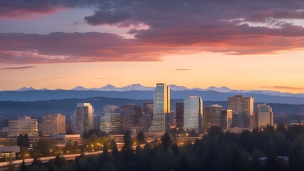 Fototapeta premium Bellevue's sunset skyline