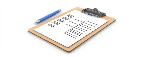 Obraz premium A clipboard with a blank checklist and a blue pen, ideal for task management, organization, or project planning.