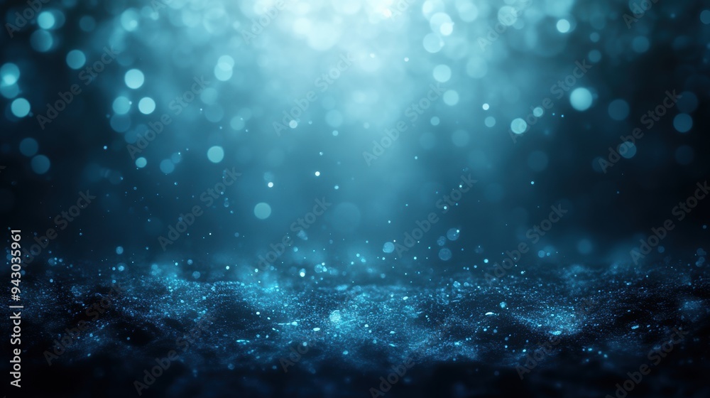Wall mural enchanting blue bokeh lights background with abstract sparkle