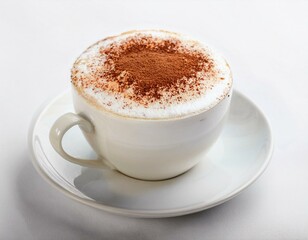 Foamy coffee cappuccino with wiped milk and coco powder on top, in double glass mug isolated on white background.ai generated