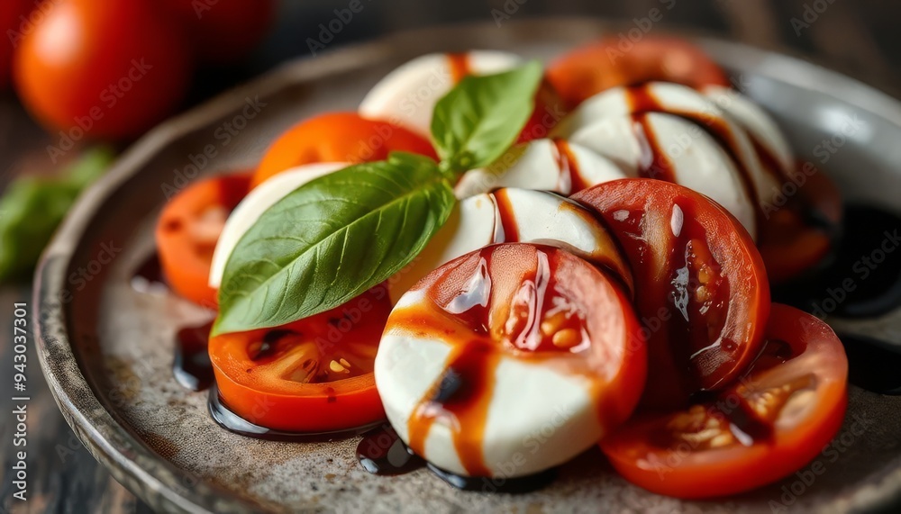 Wall mural a plate of food with a tomato and basil salad