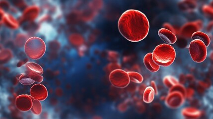 Zoomed-in view of blood cells and genetic material in an artery, with a soft, abstract biological background that emphasizes the detailed microscopic features