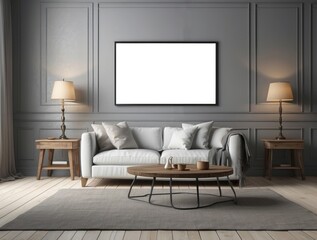 Minimalist Living Room with White Sofa and Black Frame