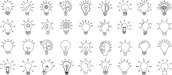 Creative lightbulb icon set symbolize innovation, idea, light bulb and brainstorming