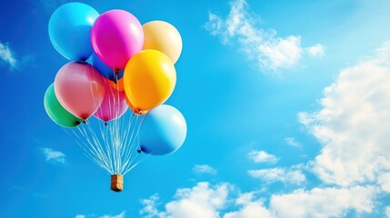 Colorful Balloons Floating in a Blue Sky