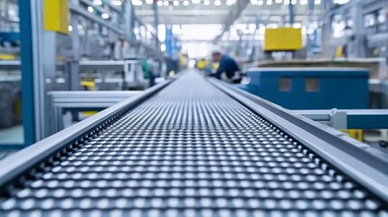 Fototapeta premium Conveyor belt assembling advanced irrigation systems in a large-scale factory, water-efficient agriculture, modern farming