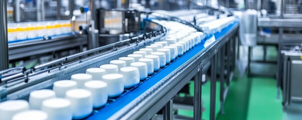 Fototapeta premium Automated sorting and packaging line for dairy products, food industry, precision agriculture