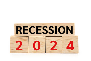 RECESSION 2024 text on wooden blocks. Copy space and clipping path. Global economic crisis. Recession business and stock crisis concept.