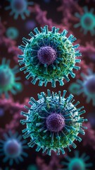 The Influenza Virus Seen Under a Microscope. The Intricate Structure of the Virus, with its Spherical Shape and Protruding Glycoproteins. Virus Mutation. COVID.