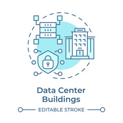 Data center buildings soft blue concept icon. Industrial property type. Server rooms. IT infrastructure. Round shape line illustration. Abstract idea. Graphic design. Easy to use in booklet