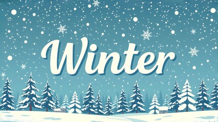 Retro card in flat style with text Winter. Vintage seasonal poster. Nostalgic trendy text effect	