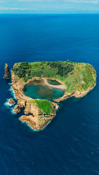 Stunning aerial view of Vila Franca do Campo Islet, Azores