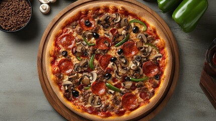 Delicious Pizza with Pepperoni, Mushrooms, and Green Peppers