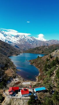 Drone footage of  Kal Tal lake, Manaslu circuit trek, Nepal, Himalayas