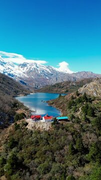 Drone footage of  Kal Tal lake, Manaslu circuit trek, Nepal, Himalayas