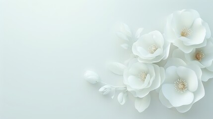 A white flower arrangement with a white background. The flowers are arranged in a way that they look like they are blooming