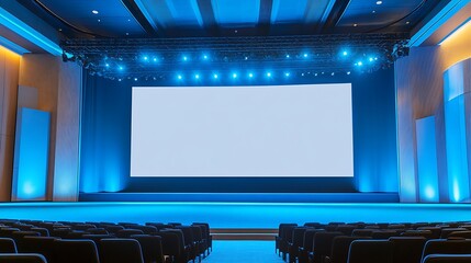 Spacious Conference Stage with Big Blank Screen and Sleek Modern Design for Corporate Gatherings
