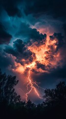 Lightning Bolts Illuminating a Dark Sky During a Heavy Storm