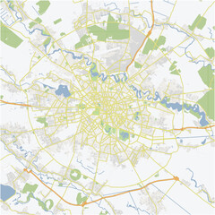 Road map of Bucharest in Romania. Contains layered vector with roads water, parks, etc.