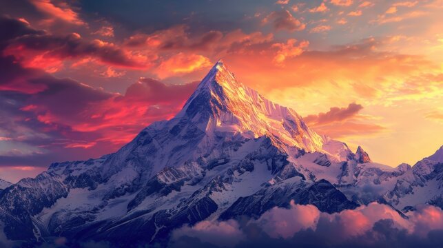 Majestic mountain peak at sunset.
