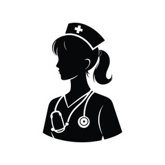 Nurse vector icon illustration on white background, nurse silhouette, nurse vector icon, medical assistant icon