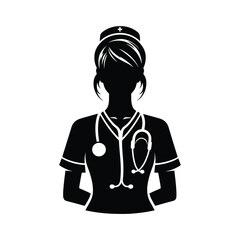 Nurse vector icon illustration on white background, nurse silhouette, nurse vector icon, medical assistant icon