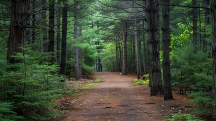 Obraz premium Serene Pine Forest Trail. Nature's Tranquility concept