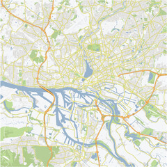Road map of Hamburg in Germany. Contains layered vector with roads water, parks, etc.