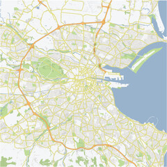 Road map of Dublin in Ireland. Contains layered vector with roads water, parks, etc.