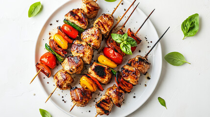  Arrange the chicken breast fillet skewers neatly on the plate. The skewers should be golden-brown...