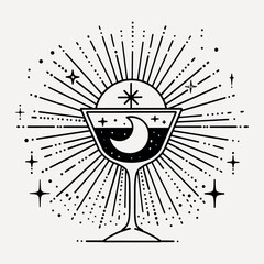 Fototapeta premium Celestial-themed wine glass illustration