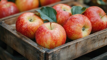 Fresh apples in a wooden crate