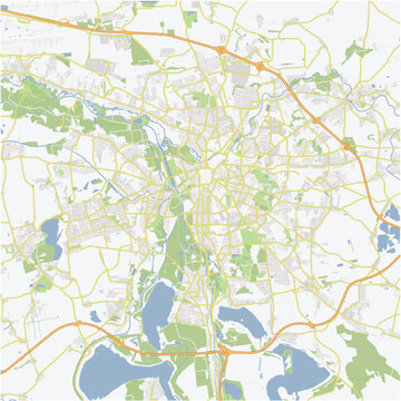 Road map of Leipzig in Germany. Contains layered vector with roads water, parks, etc.
