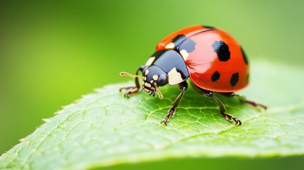 Obraz premium Close-up macro photo of ladybug. Animal day, National wildlife day