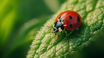 Obraz premium Close-up macro photo of ladybug. Animal day, National wildlife day