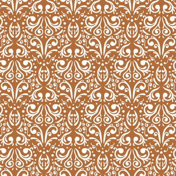 Damask seamless pattern. Brown and white texture. Vector illustration. Wrapping paper, textiles. Nice background
