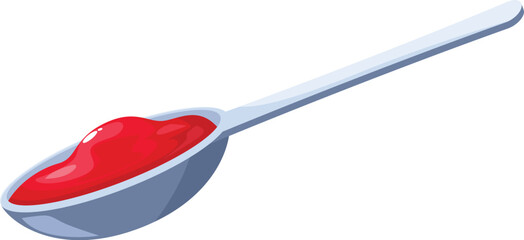 Spoon holding red sauce, condiment serving spoon, kitchen utensil