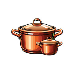 A vector illustration of a polished copper pot set with a lid.