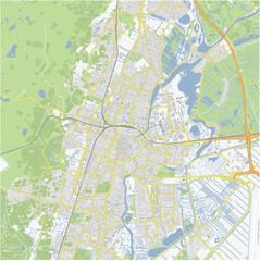 Road map of Haarlem in Netherlands. Contains layered vector with roads water, parks, etc.