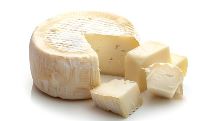 Cut fresh delicious cheese isolated on white