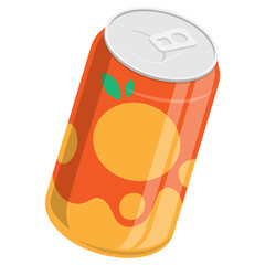 Isometric aluminum can with orange soft drink. Storing cocktails and soda in jar. 3d vector isolated on white background