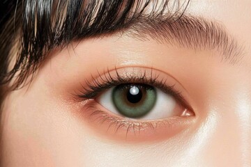 Obraz premium Close-up of beautiful green eye with natural makeup