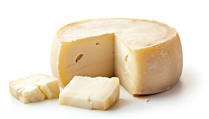 Cut fresh delicious cheese isolated on white