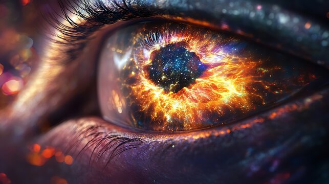 Enigmatic Alien Eye with Cosmic Wisdom and Vibrant Colors Reflecting Starlight