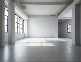 Obraz premium Empty White Room with Sunlight Streaming Through Windows