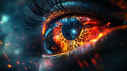 Cosmic Gaze - Intricate Alien Eye with Galactic Patterns and Wisdom in the Stars' Light